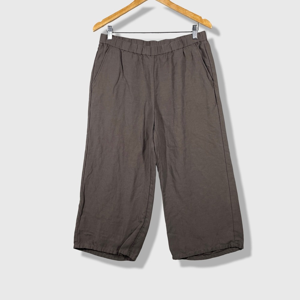 Eileen Fisher Cropped Pants Women Small Brown Tencel Linen Minimalist Lagenlook